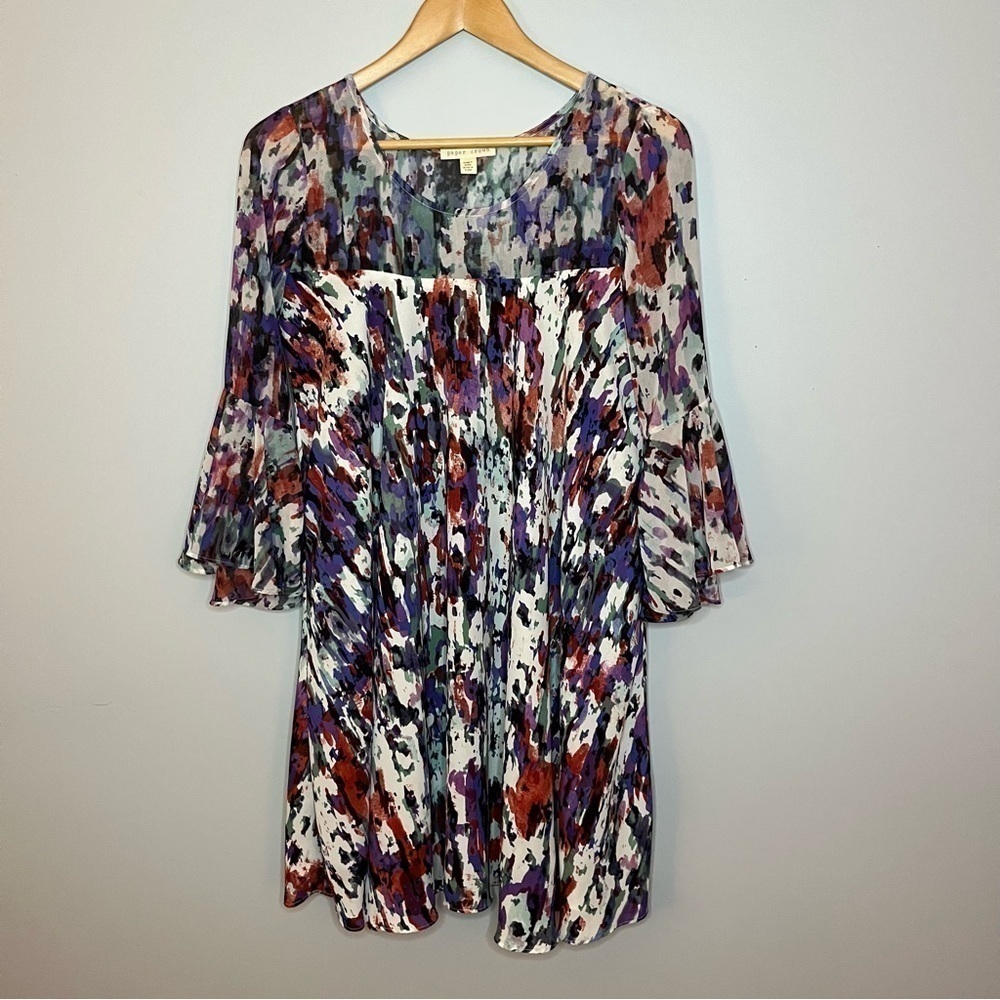 Anthropologie Paper Crown Endora Half Length Bell Sleeve Abstract Mini Dress S - Picture 3 of 16